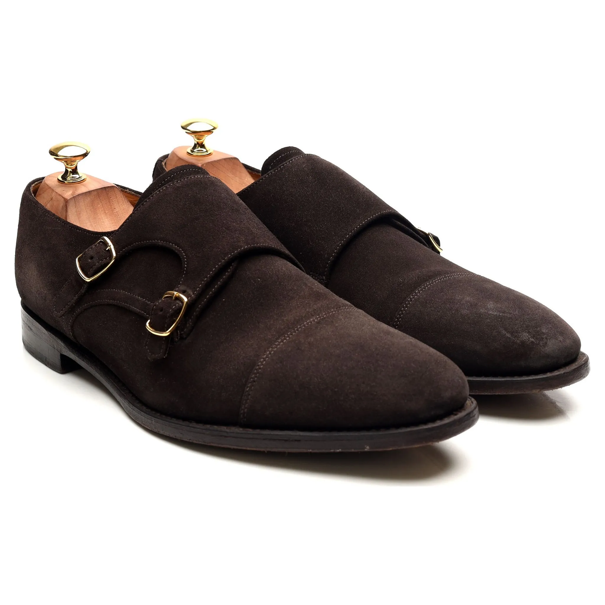 1880 'Cannon' Dark Brown Suede Double Monk Strap UK 10.5 F