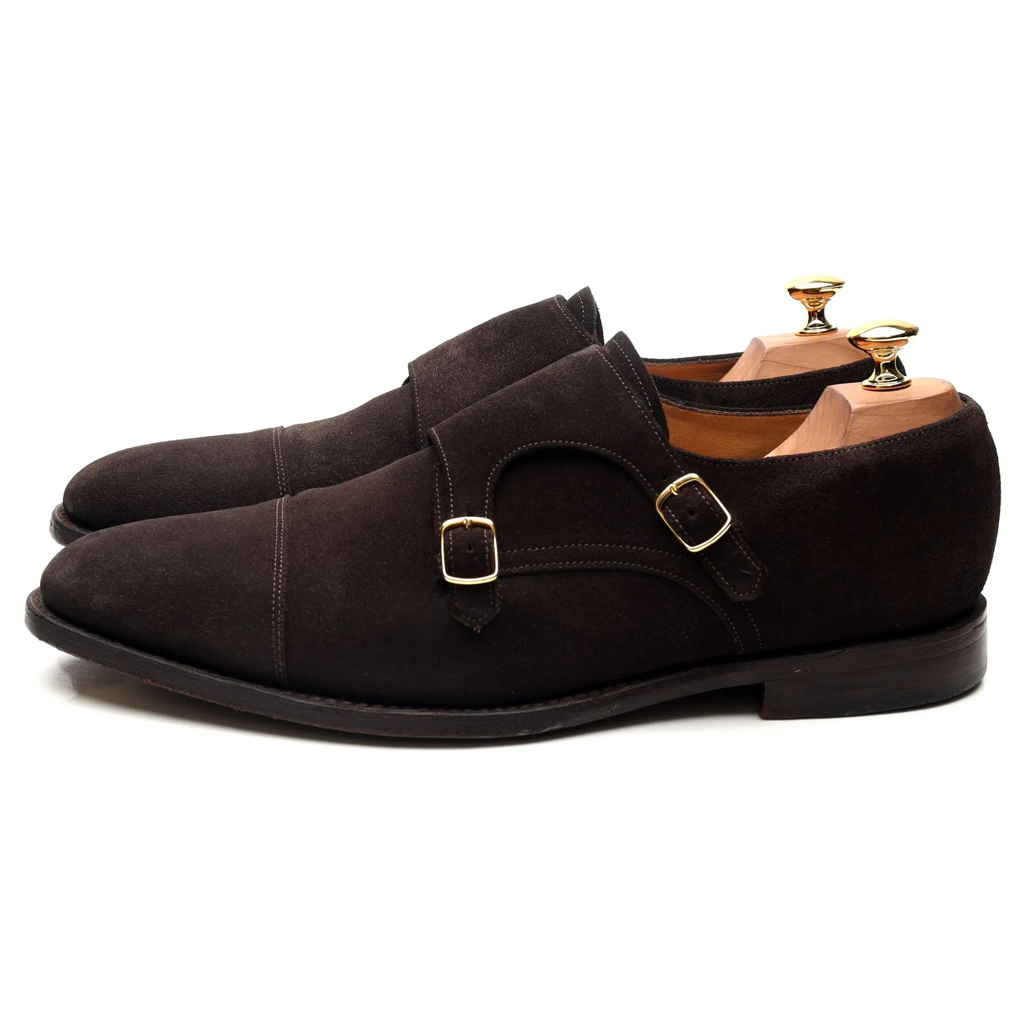 1880 'Cannon' Dark Brown Suede Double Monk Strap UK 10.5 F