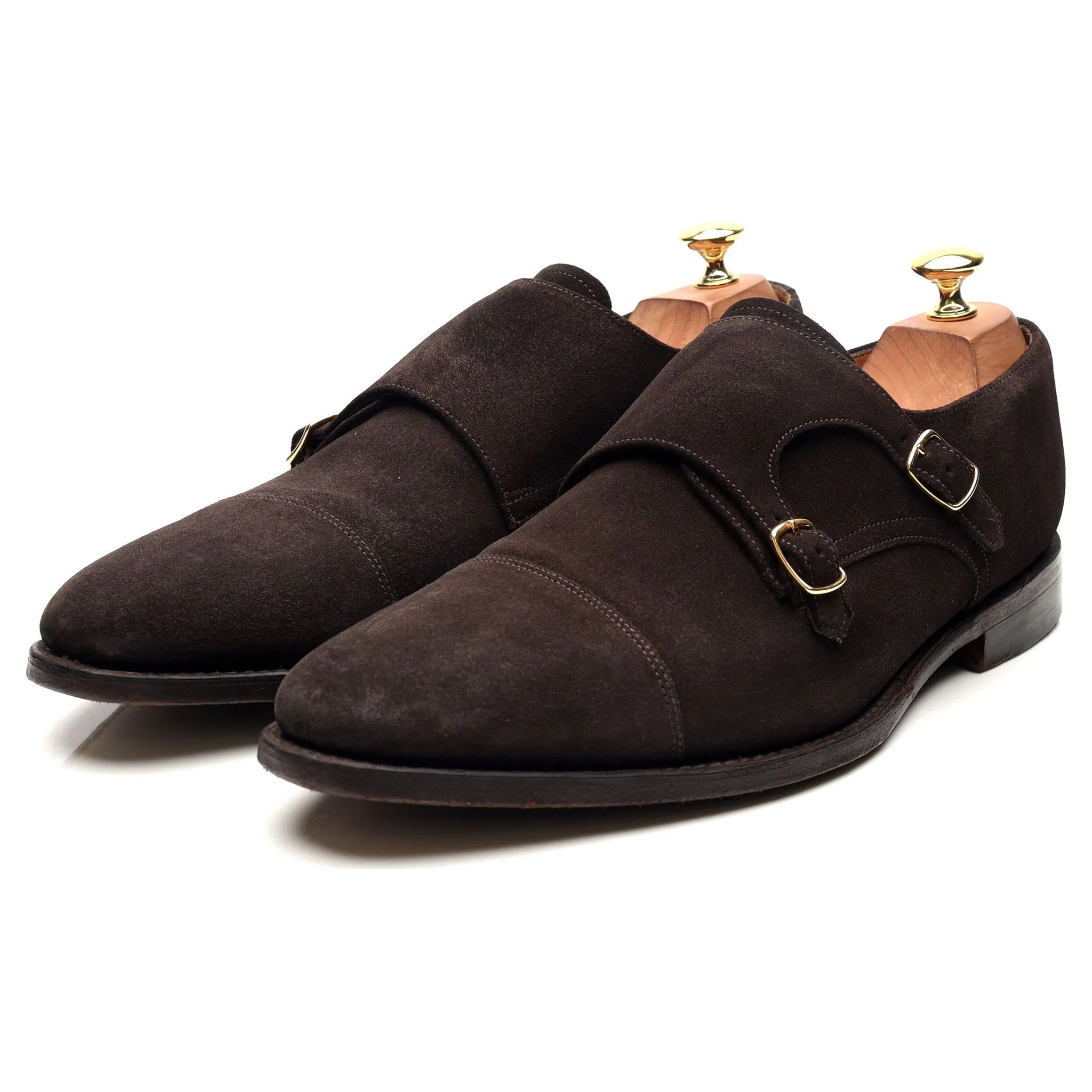 1880 'Cannon' Dark Brown Suede Double Monk Strap UK 10.5 F