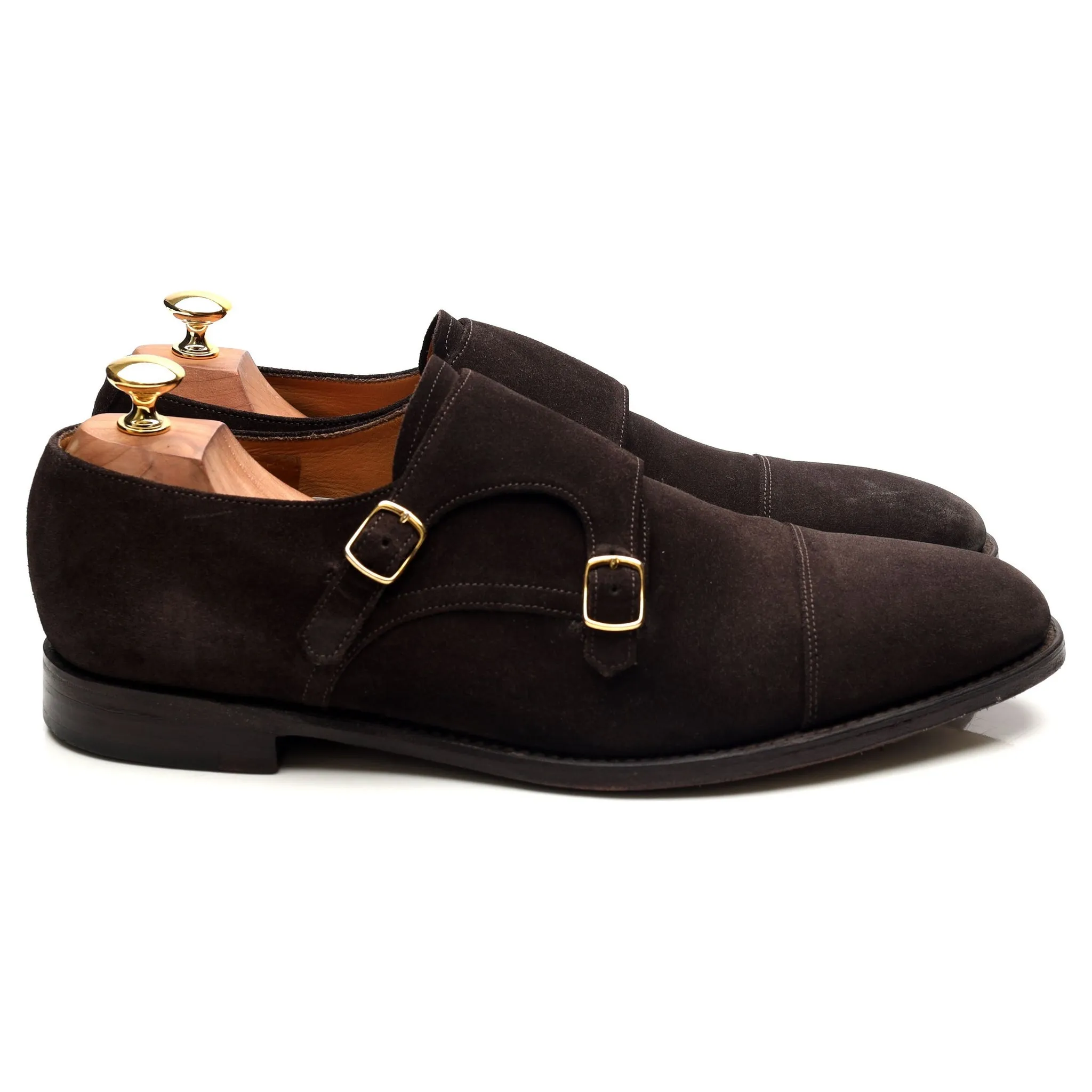 1880 'Cannon' Dark Brown Suede Double Monk Strap UK 10.5 F