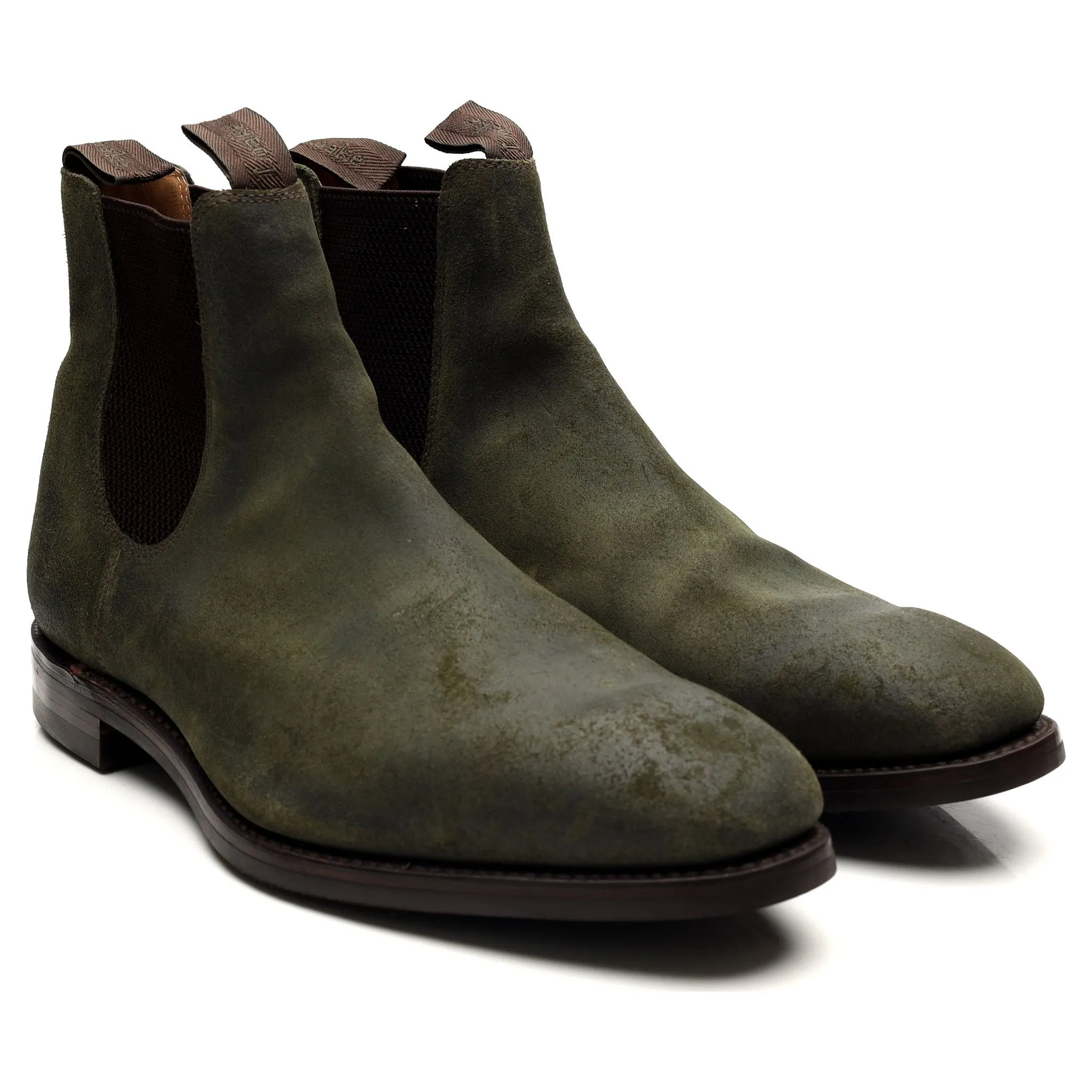 1880 'Chatsworth' Green Waxed Suede Chelsea Boots UK 12 G
