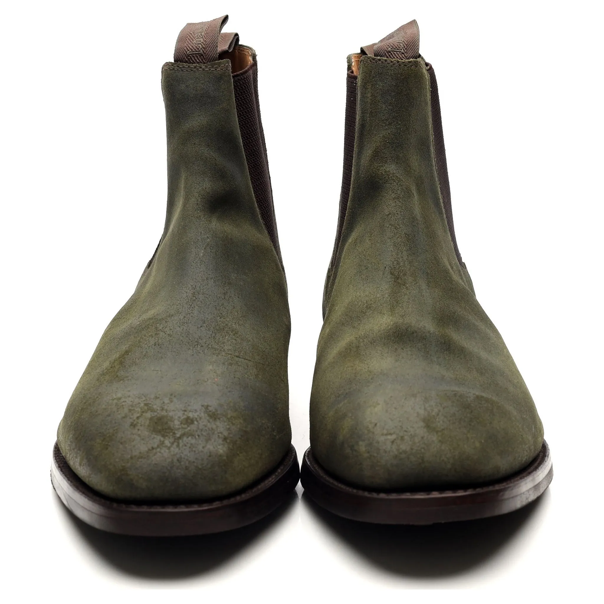 1880 'Chatsworth' Green Waxed Suede Chelsea Boots UK 12 G