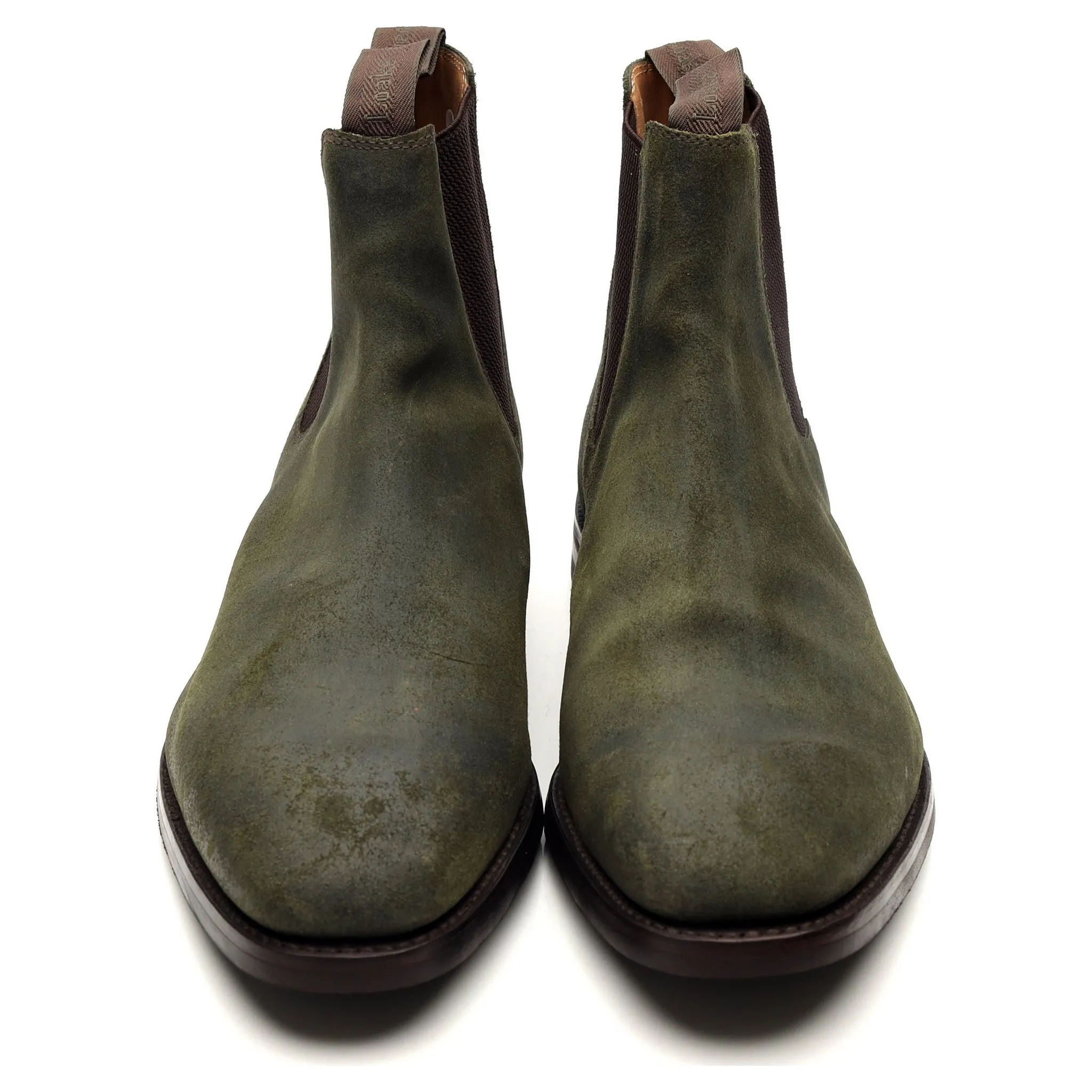 1880 'Chatsworth' Green Waxed Suede Chelsea Boots UK 12 G