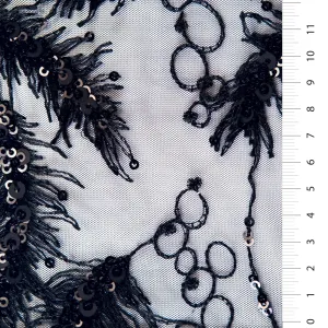 3D Small Fringed Eyelashes Sequin Embroidery Fabric