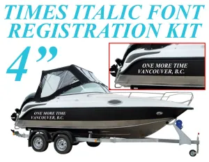 4 INCH TIMES ITALIC FONT Hull Markings (Name Of Vessel & Port of Registry) | PAIR   Extra Decal   Free Squeegee