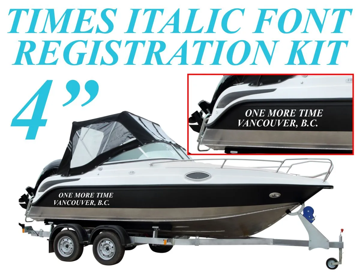 4 INCH TIMES ITALIC FONT Hull Markings (Name Of Vessel & Port of Registry) | PAIR   Extra Decal   Free Squeegee