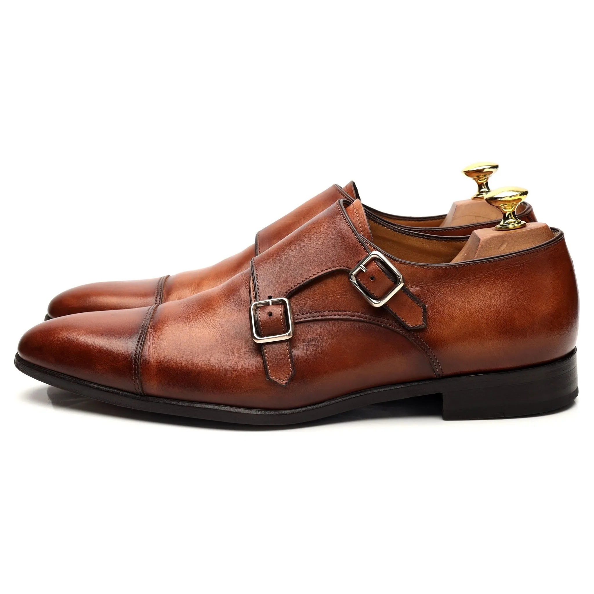 '9287' Tan Brown Leather Double Monk Strap UK 8.5 E