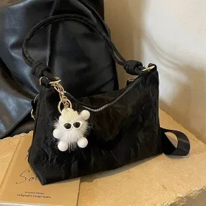 Adjustable Strap Plush Decorated Shoulder Bag