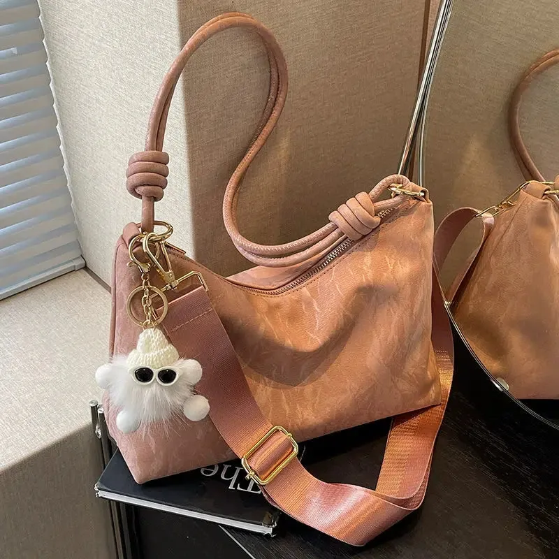 Adjustable Strap Plush Decorated Shoulder Bag
