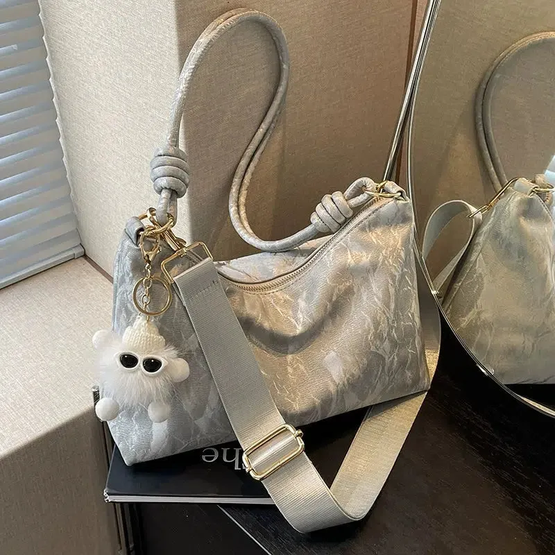 Adjustable Strap Plush Decorated Shoulder Bag