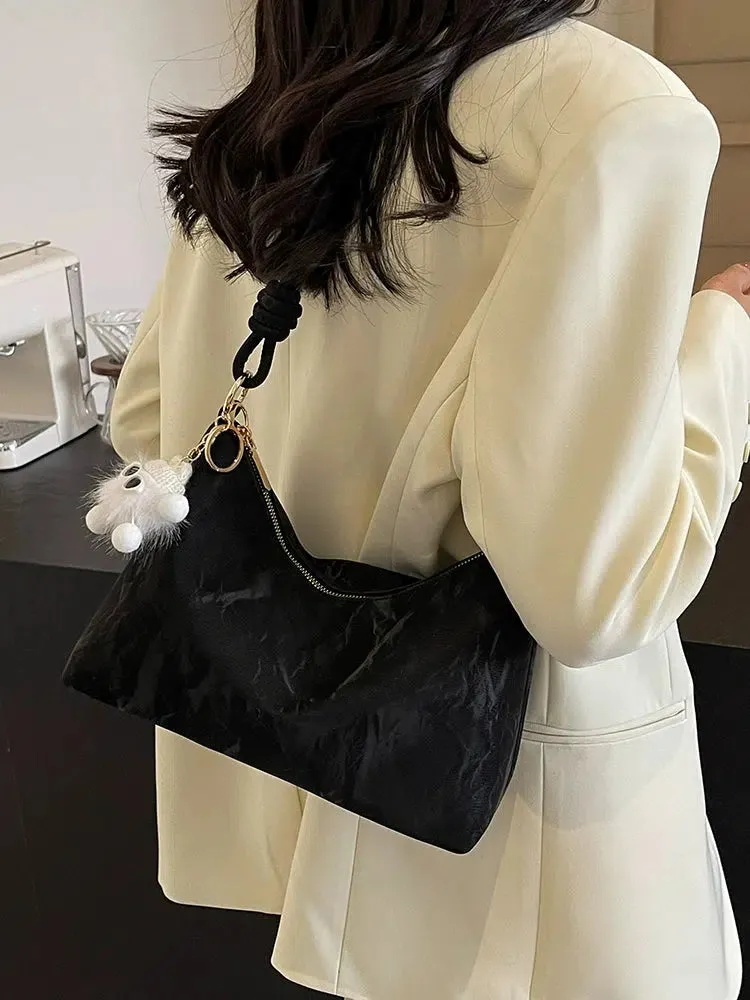 Adjustable Strap Plush Decorated Shoulder Bag