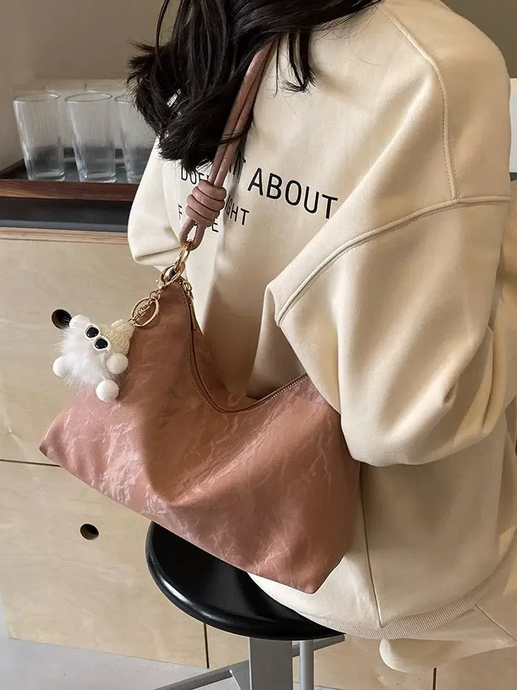 Adjustable Strap Plush Decorated Shoulder Bag