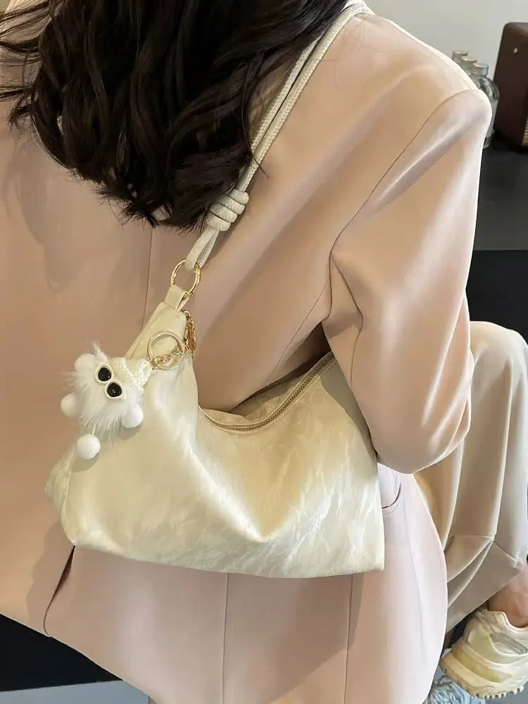 Adjustable Strap Plush Decorated Shoulder Bag