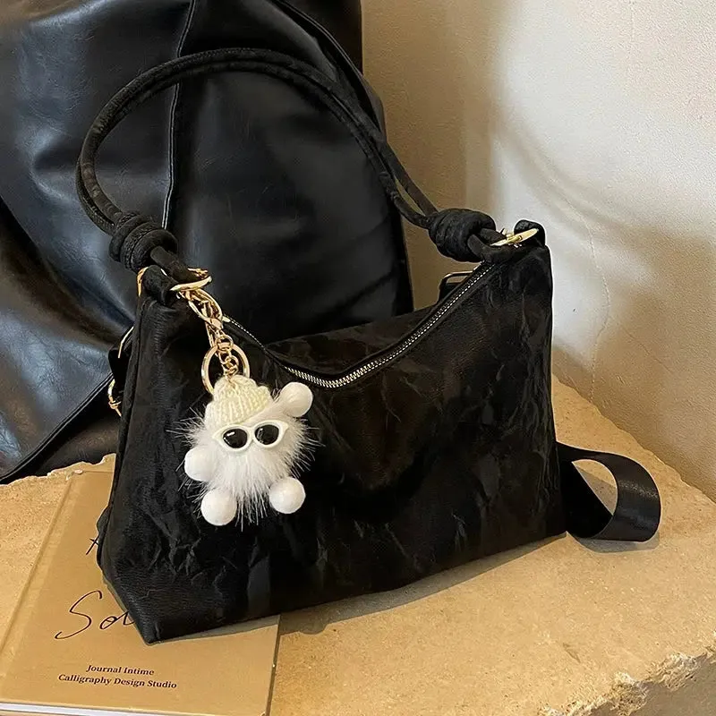 Adjustable Strap Plush Decorated Shoulder Bag