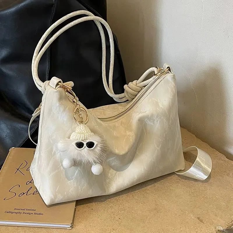 Adjustable Strap Plush Decorated Shoulder Bag