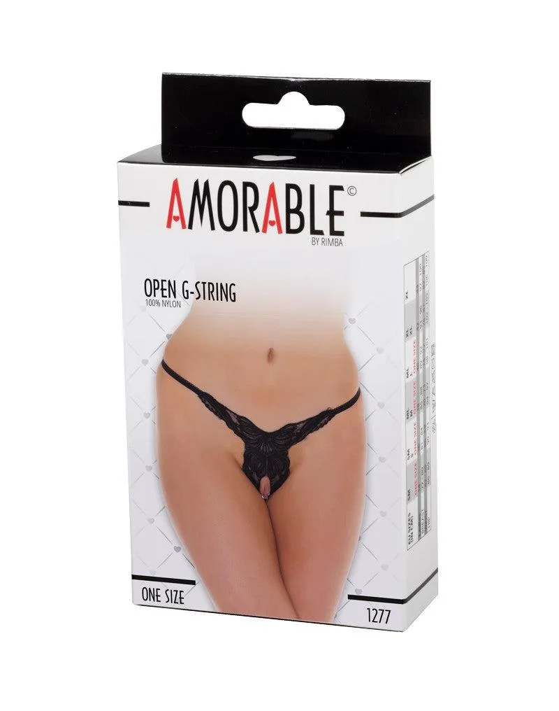 Amorable - Erotische String - Luxe Kanten String Met Open Kruis en Vleugel Motief - Zwart - One Size