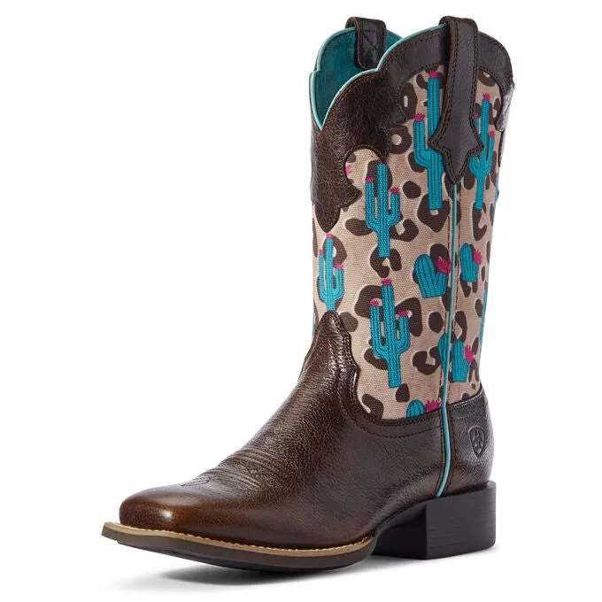 Ariat Ladies Round Up Willow Chocolate Leopard Cactus Boots