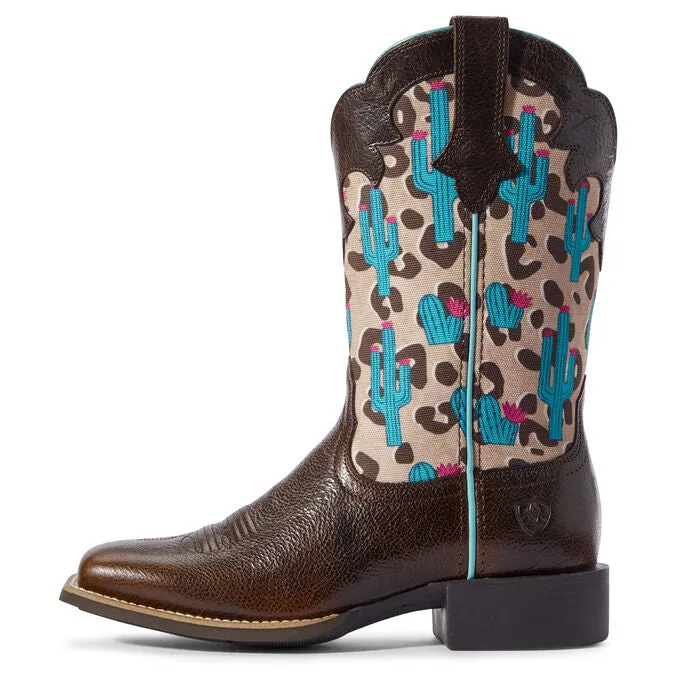 Ariat Ladies Round Up Willow Chocolate Leopard Cactus Boots