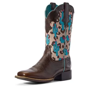 Ariat Ladies Round Up Willow Chocolate Leopard Cactus Boots
