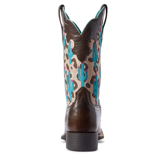 Ariat Ladies Round Up Willow Chocolate Leopard Cactus Boots