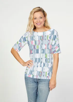 Around We Go (8012) ~ Banded Elbow Sleeve Boat Neck Top