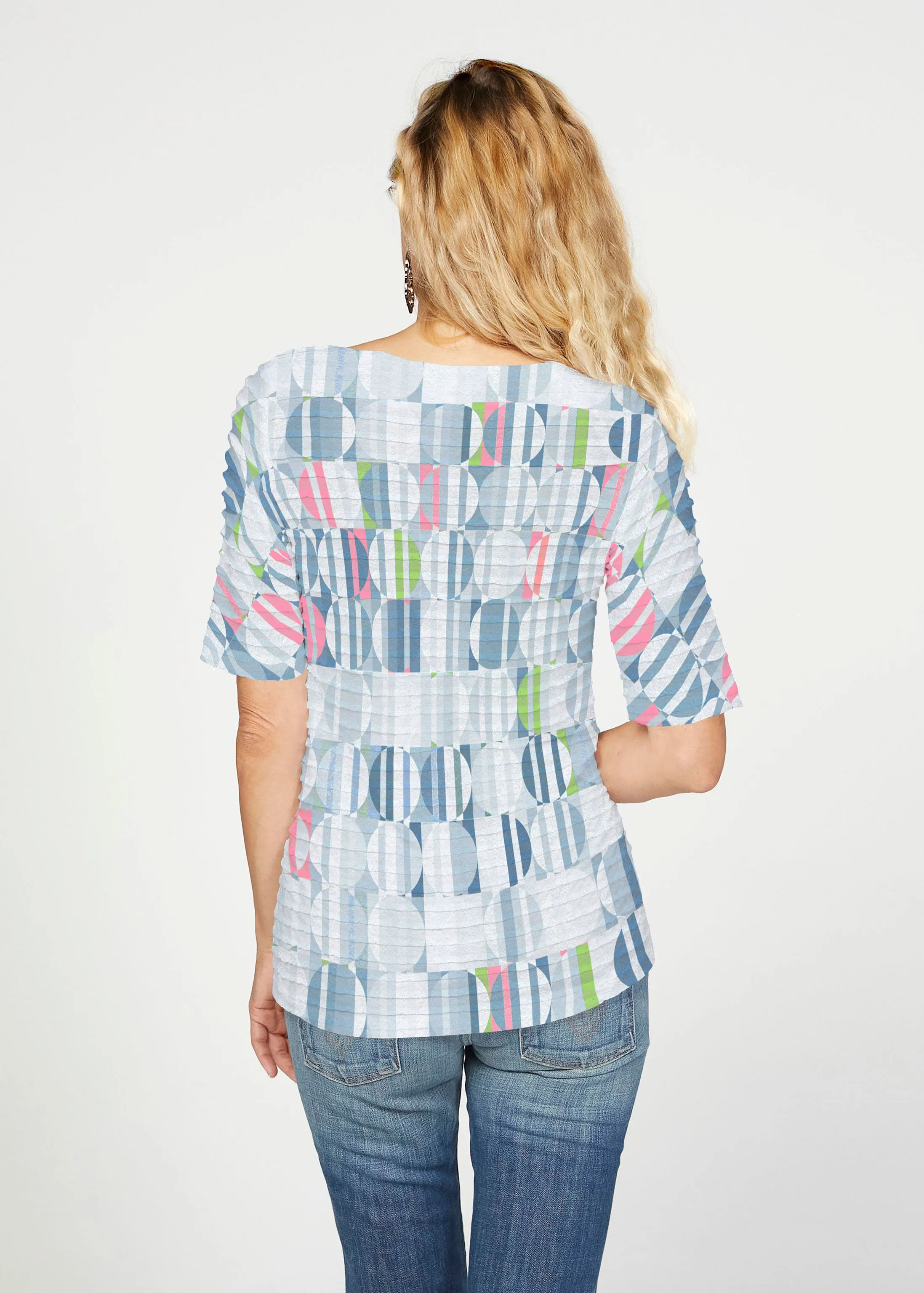Around We Go (8012) ~ Banded Elbow Sleeve Boat Neck Top