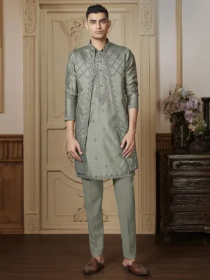 Attractive Embroidered Indo Western  In Olive
