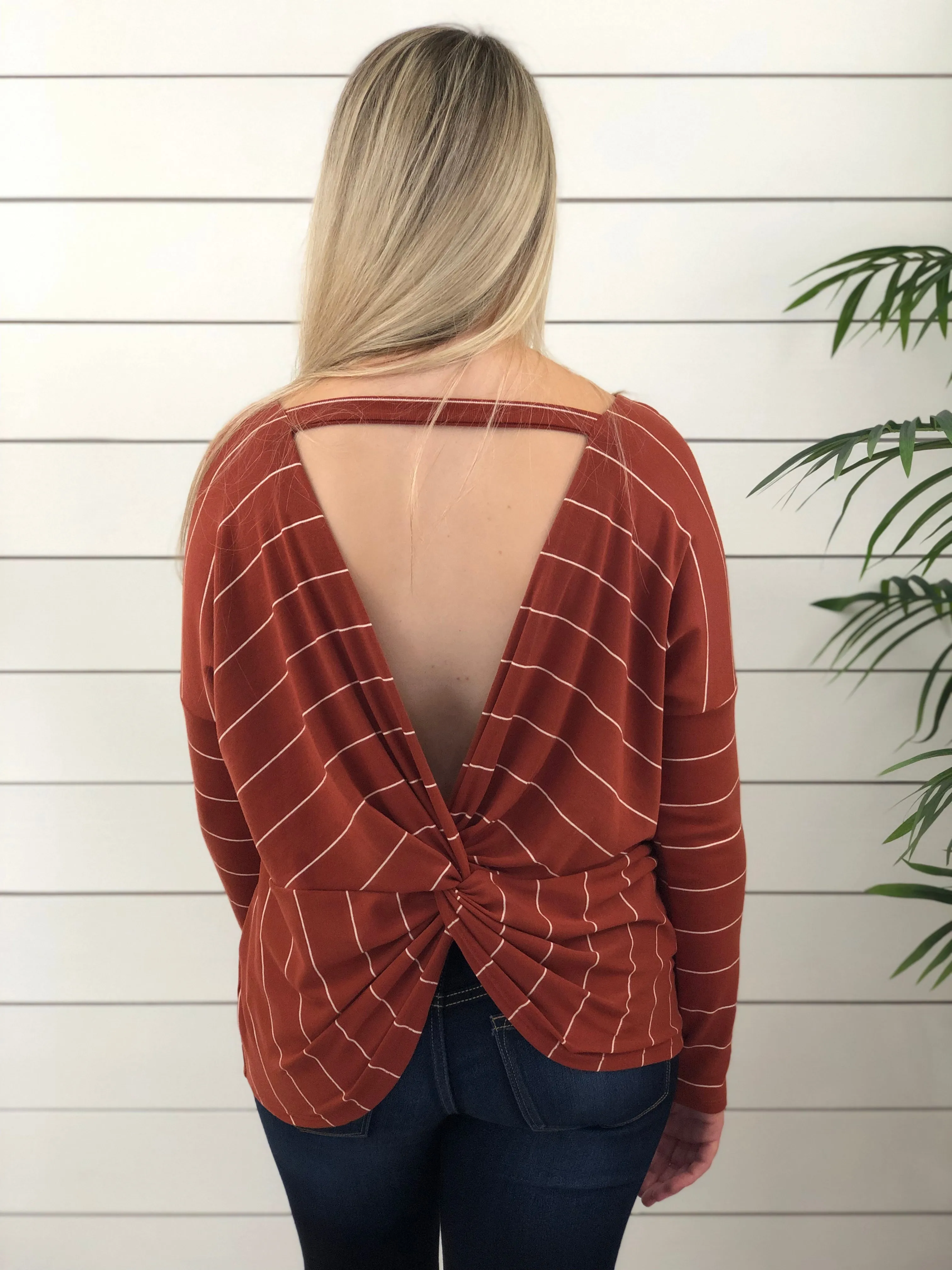 Autumn Open Back Striped Twist Top