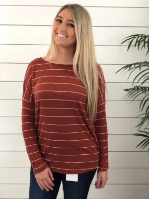 Autumn Open Back Striped Twist Top