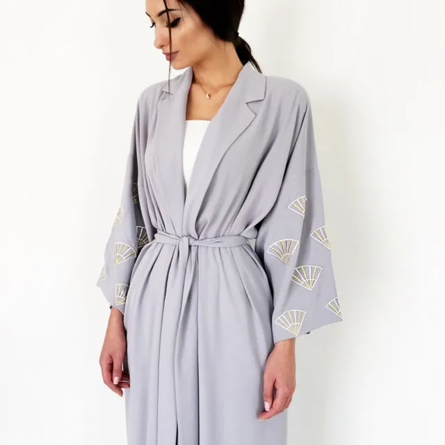 AW18 GREY 9 FANS ABAYA