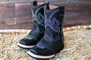 BABY WALKER TODDLER SQUARE TOE LEATHER BLACK BOOTS