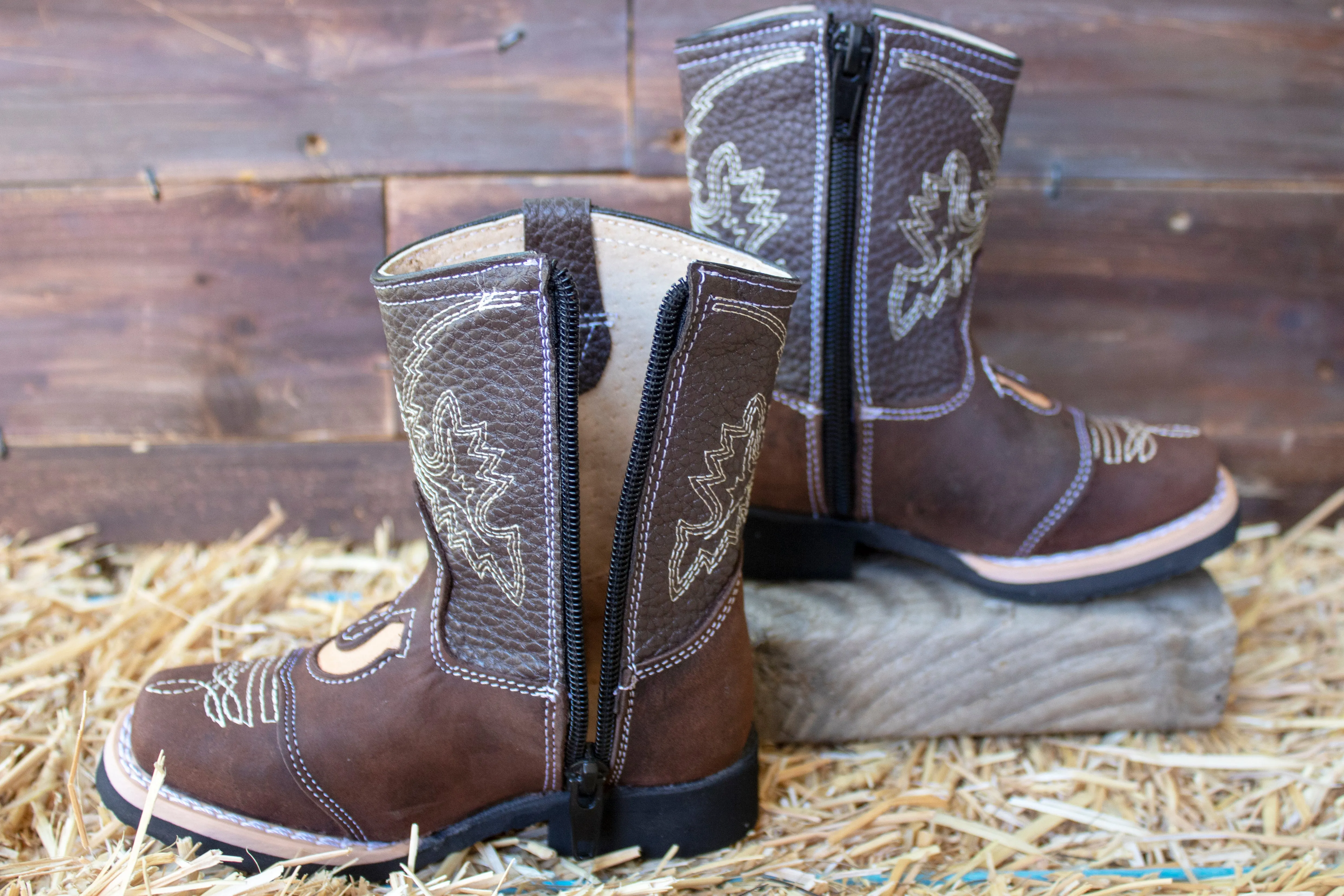 BABY WALKER TODDLER SQUARE TOE LEATHER BROWN HORSESHOE BOOTS