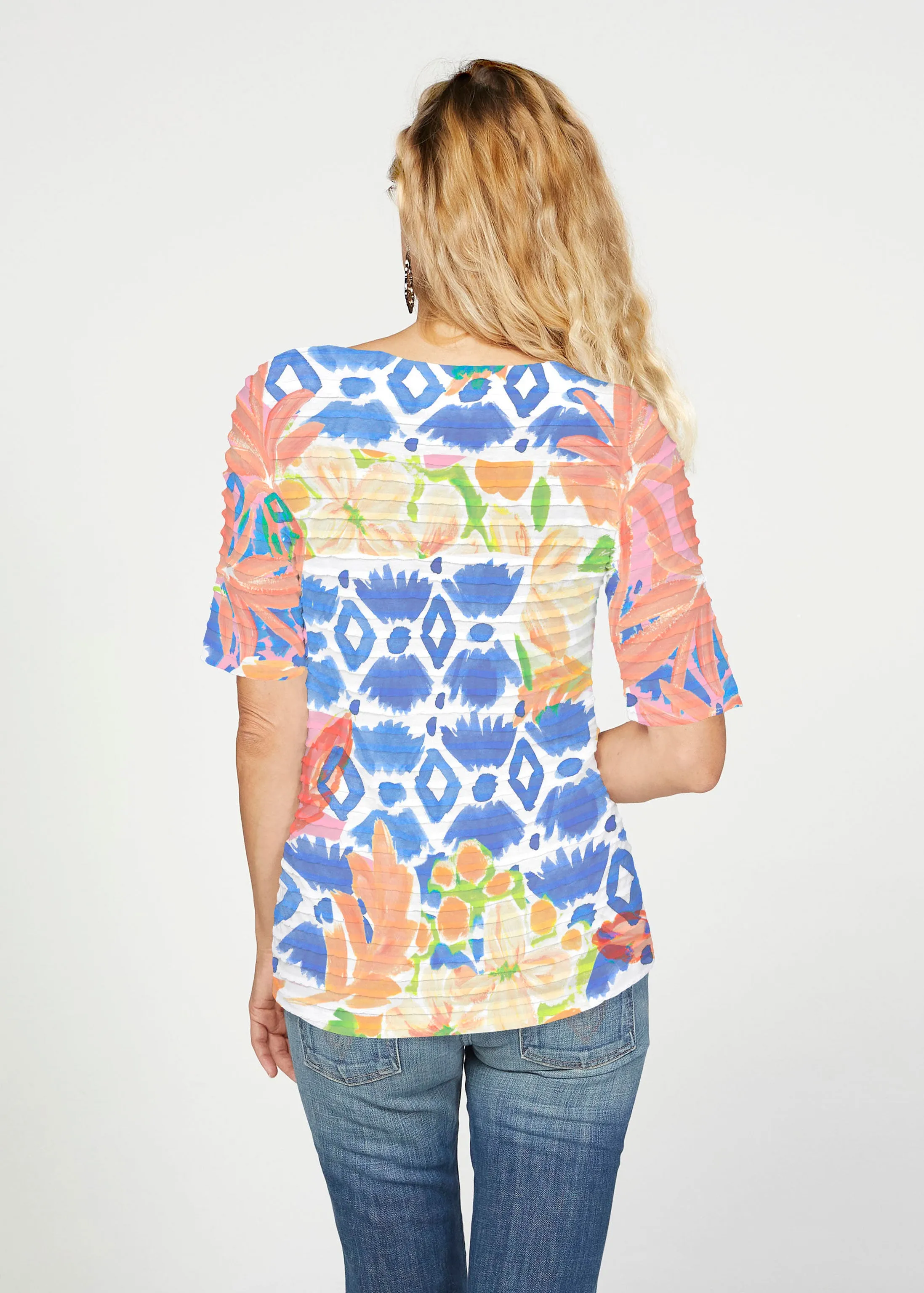 Bali (17254) ~ Banded Elbow Sleeve Boat Neck Top