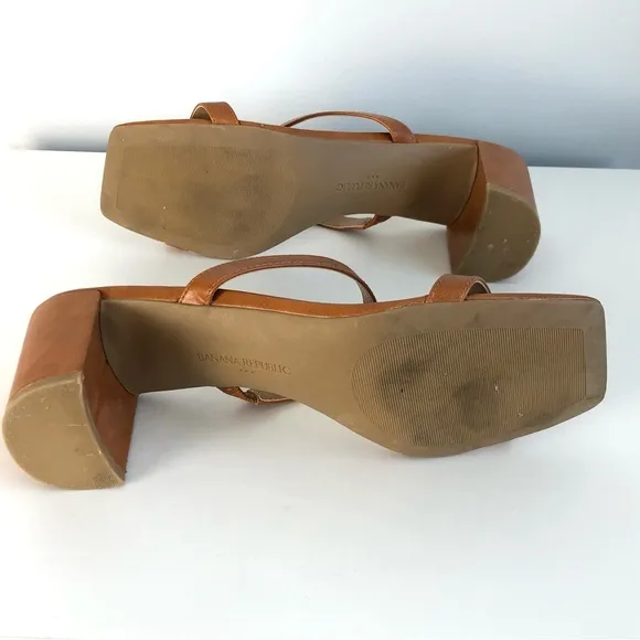 Banana Republic Double Strap Block-Heel Sandal Cognac EUC Sz 8.5 classic 90’s