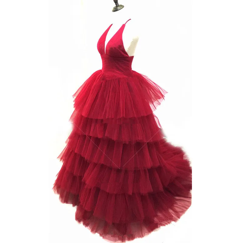 Beautiful Layers V-neckline Tulle Long Formal Dresses, Charming Party Dresses Evening Dress