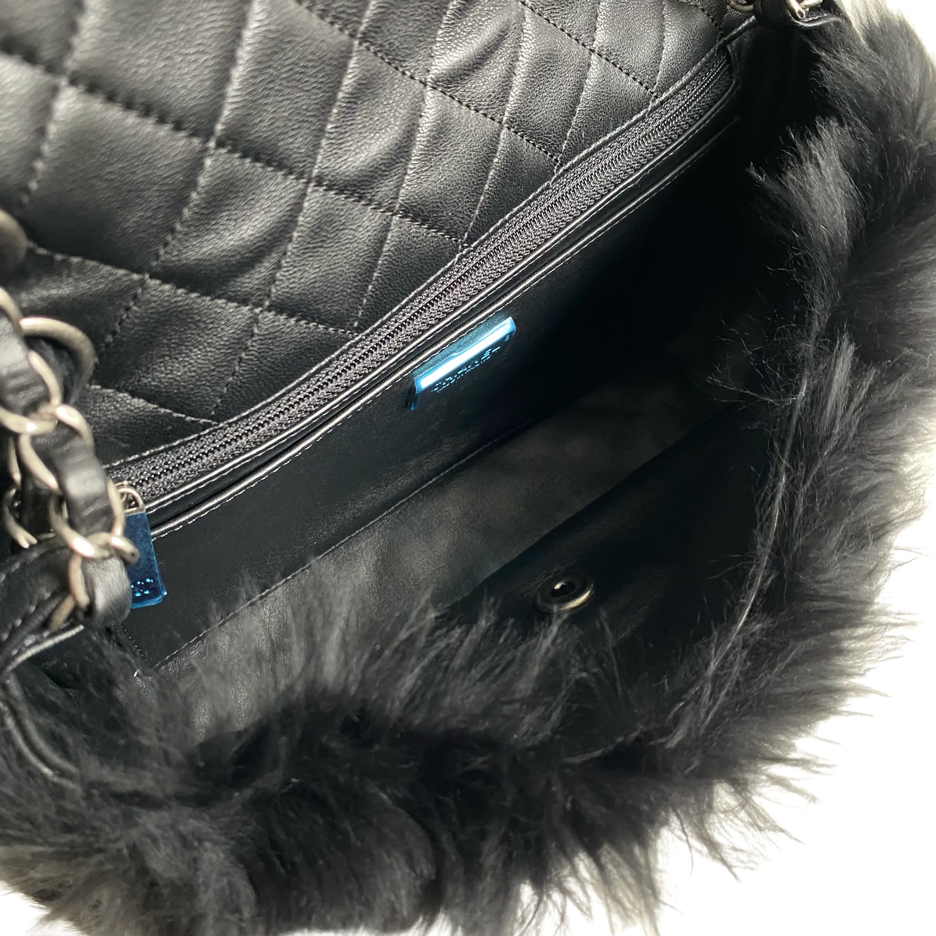 Black Orylag Rabbit Fur Medium Single Flap Bag