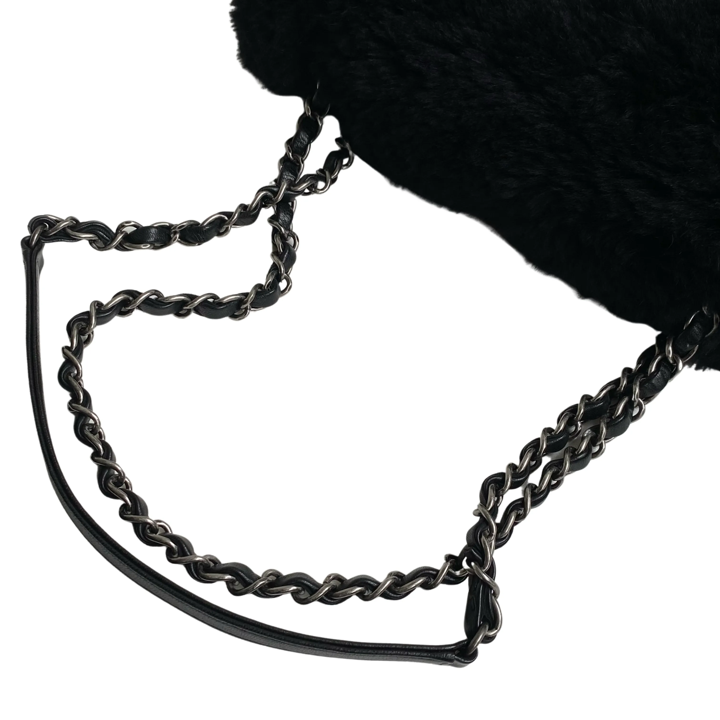 Black Orylag Rabbit Fur Medium Single Flap Bag