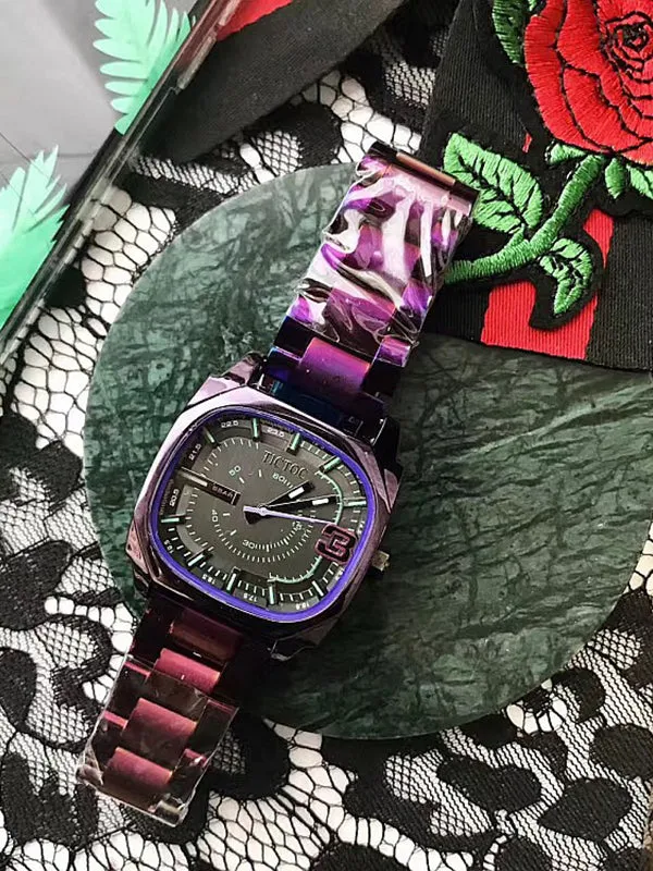 Black Square Pattern Stainless Steel Strap Watch