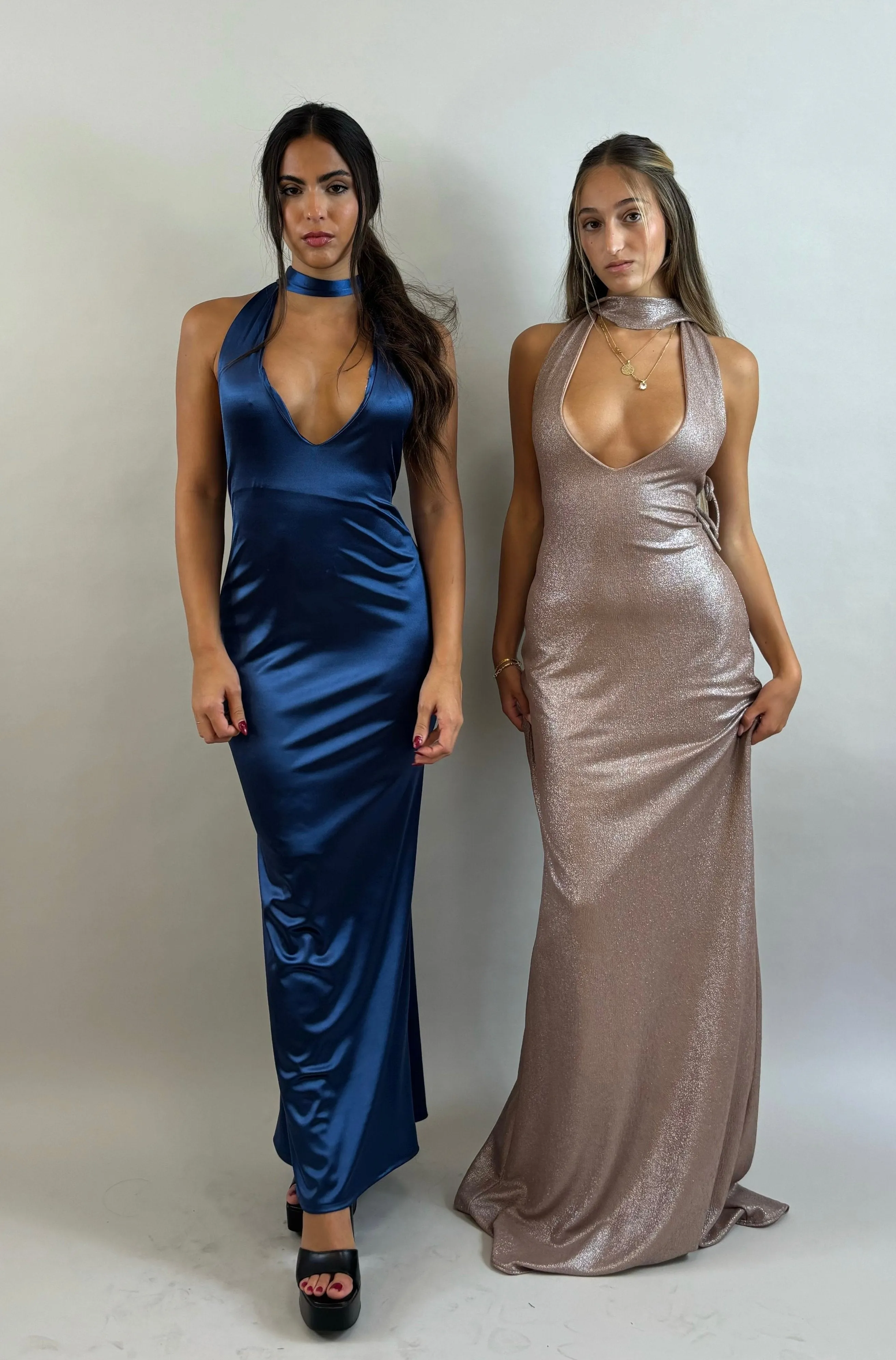 Blue Satin Evening Dress