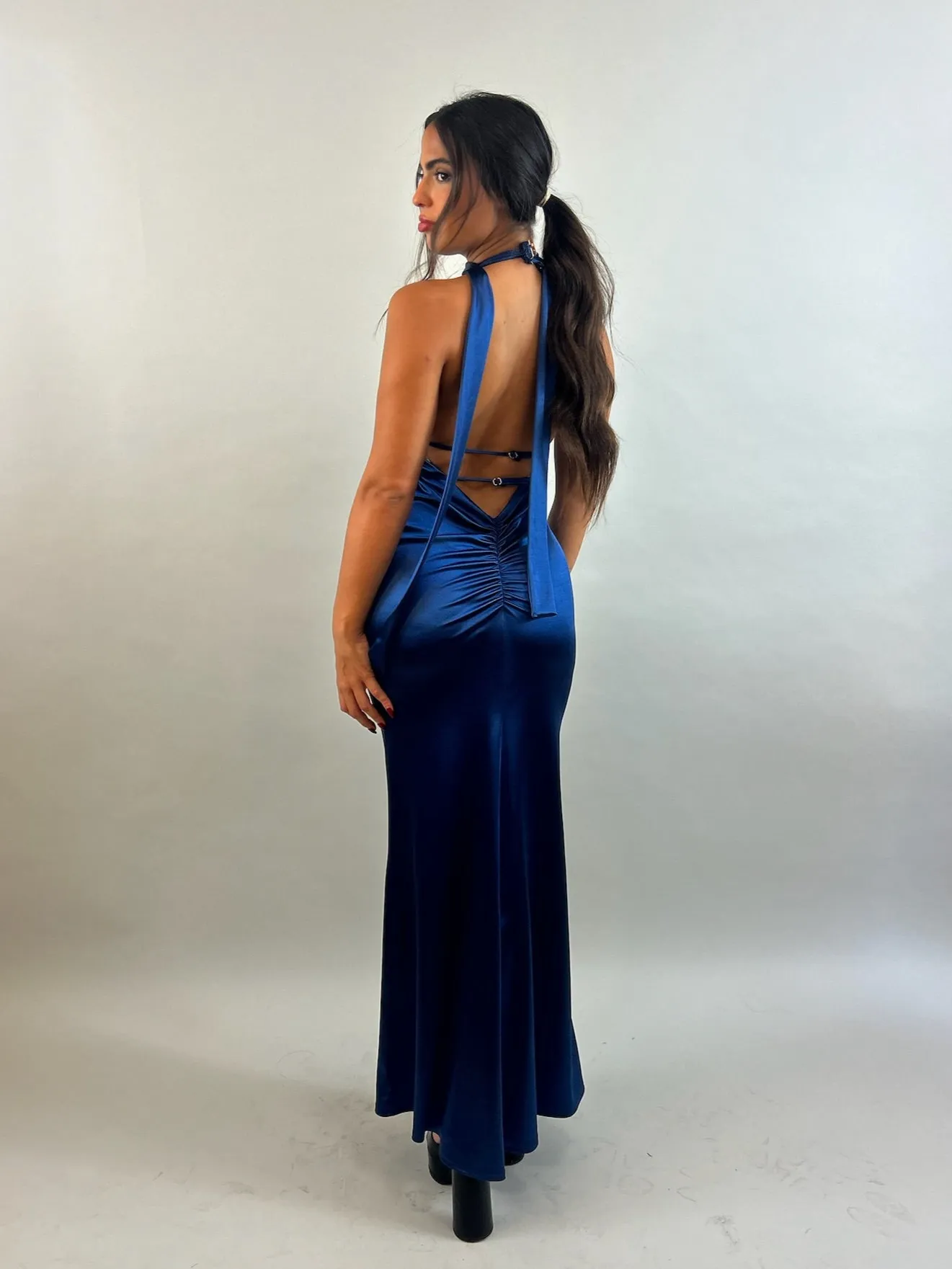 Blue Satin Evening Dress