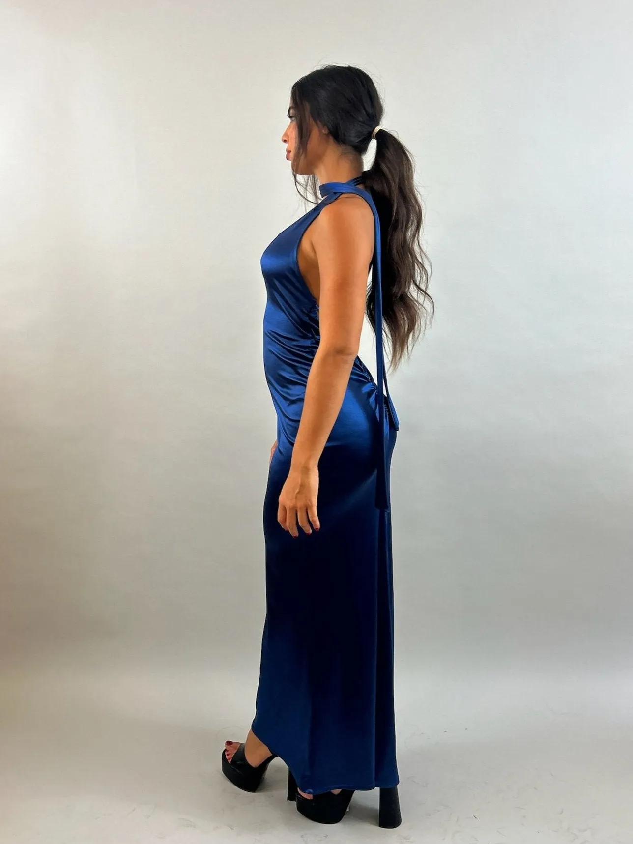 Blue Satin Evening Dress