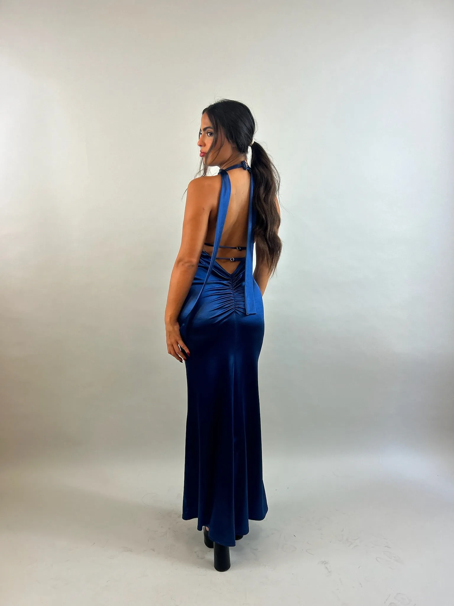 Blue Satin Evening Dress