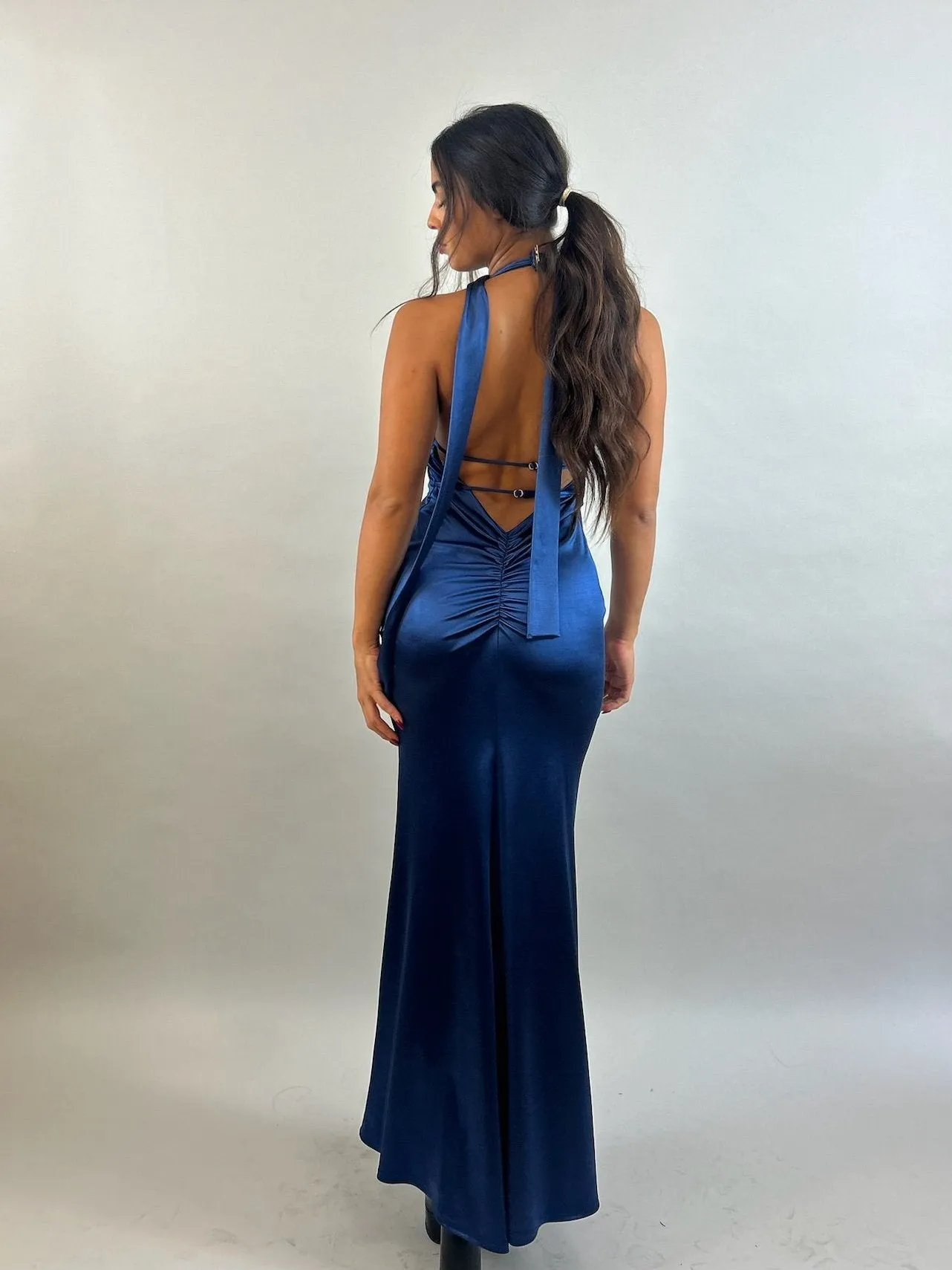 Blue Satin Evening Dress