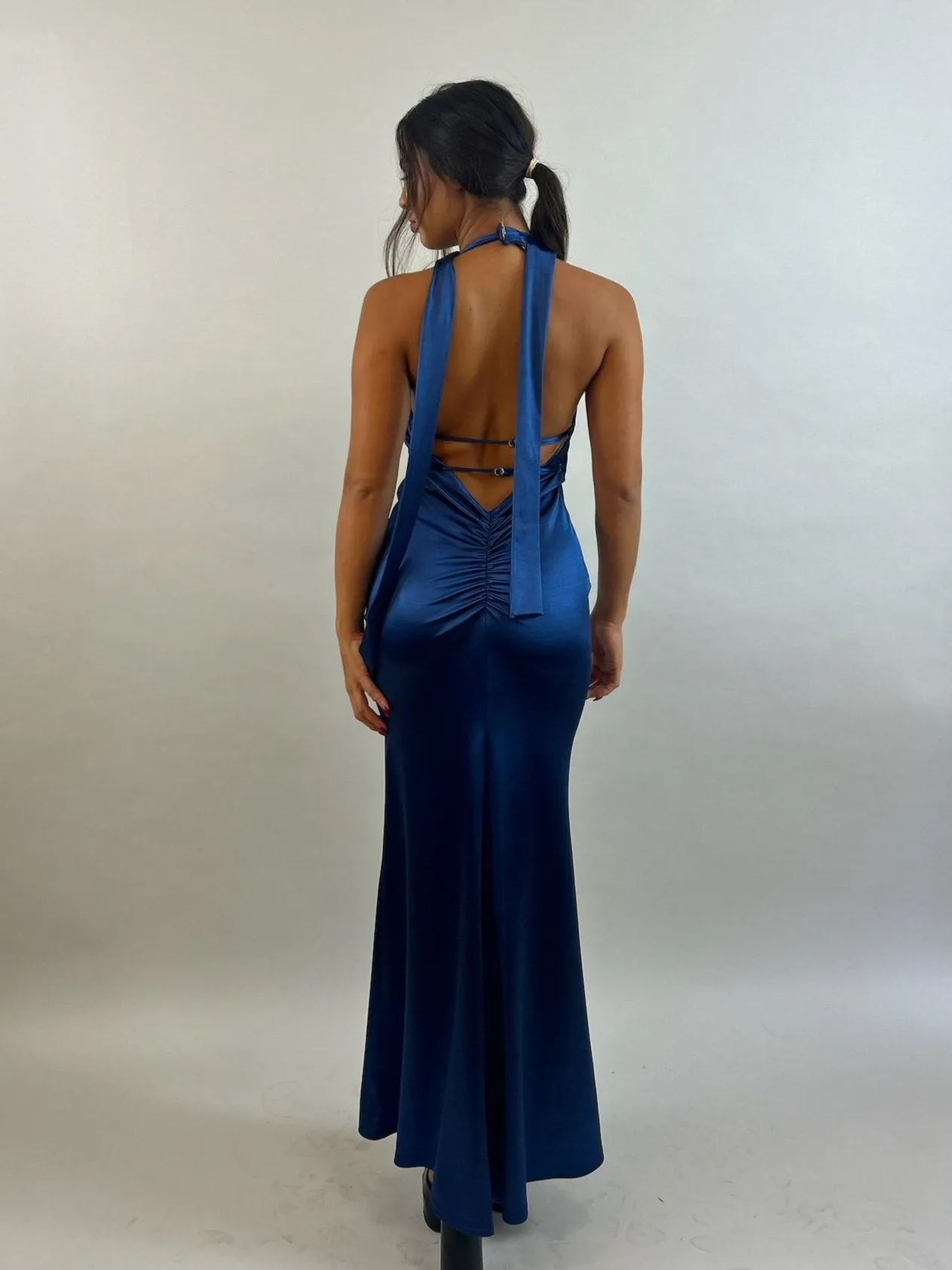 Blue Satin Evening Dress