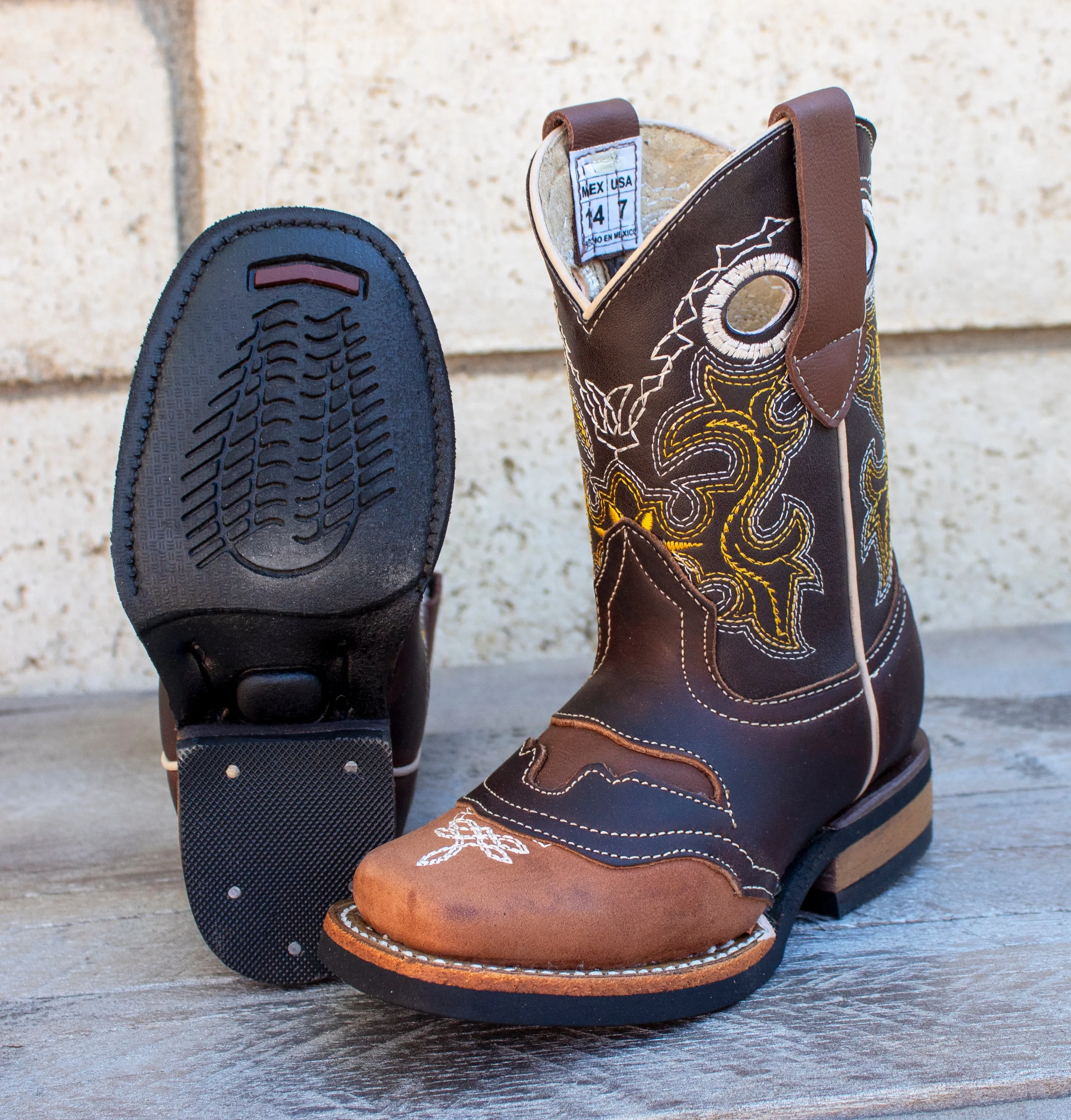 BOYS TODDLER YOUTH WESTERN SQUARE TOE COWBOY LEATHER BOOTS