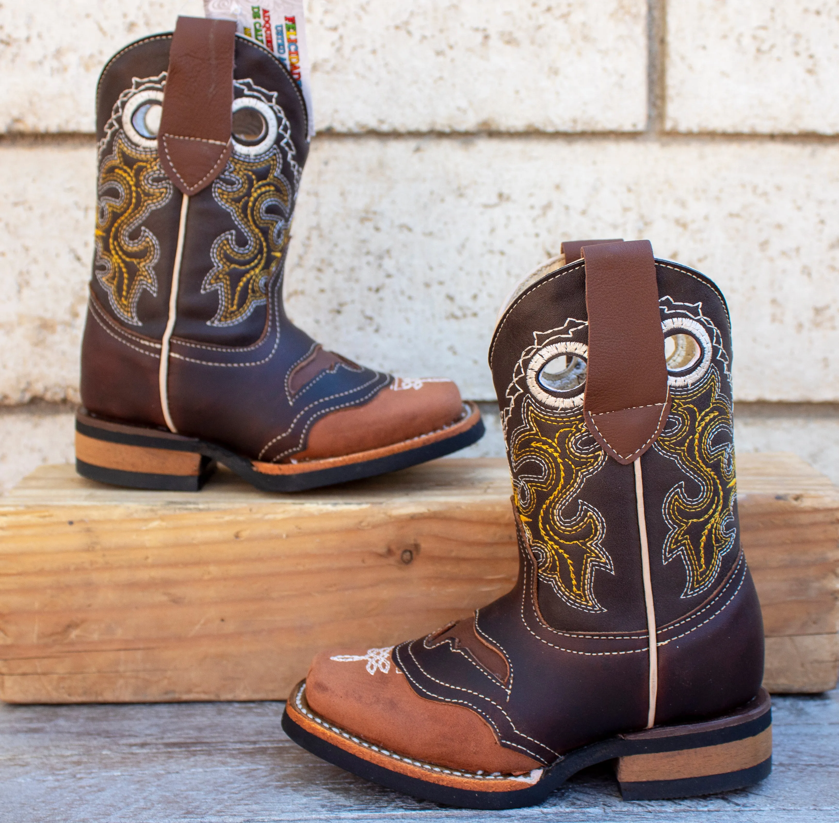 BOYS TODDLER YOUTH WESTERN SQUARE TOE COWBOY LEATHER BOOTS