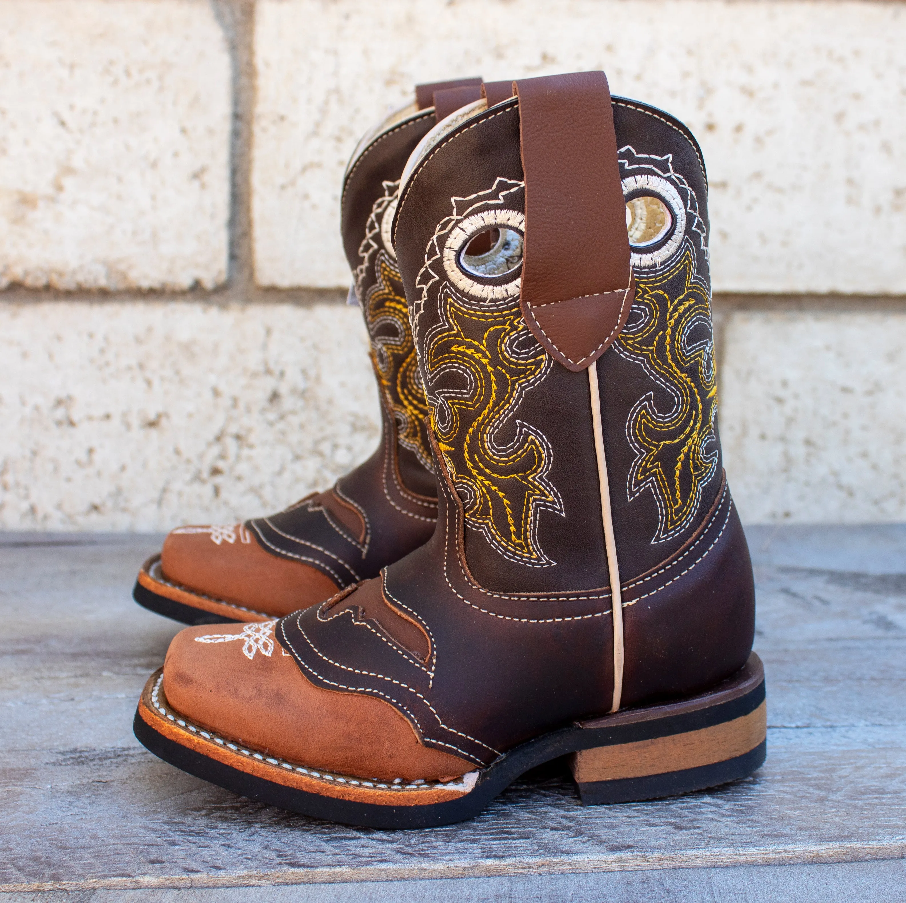 BOYS TODDLER YOUTH WESTERN SQUARE TOE COWBOY LEATHER BOOTS
