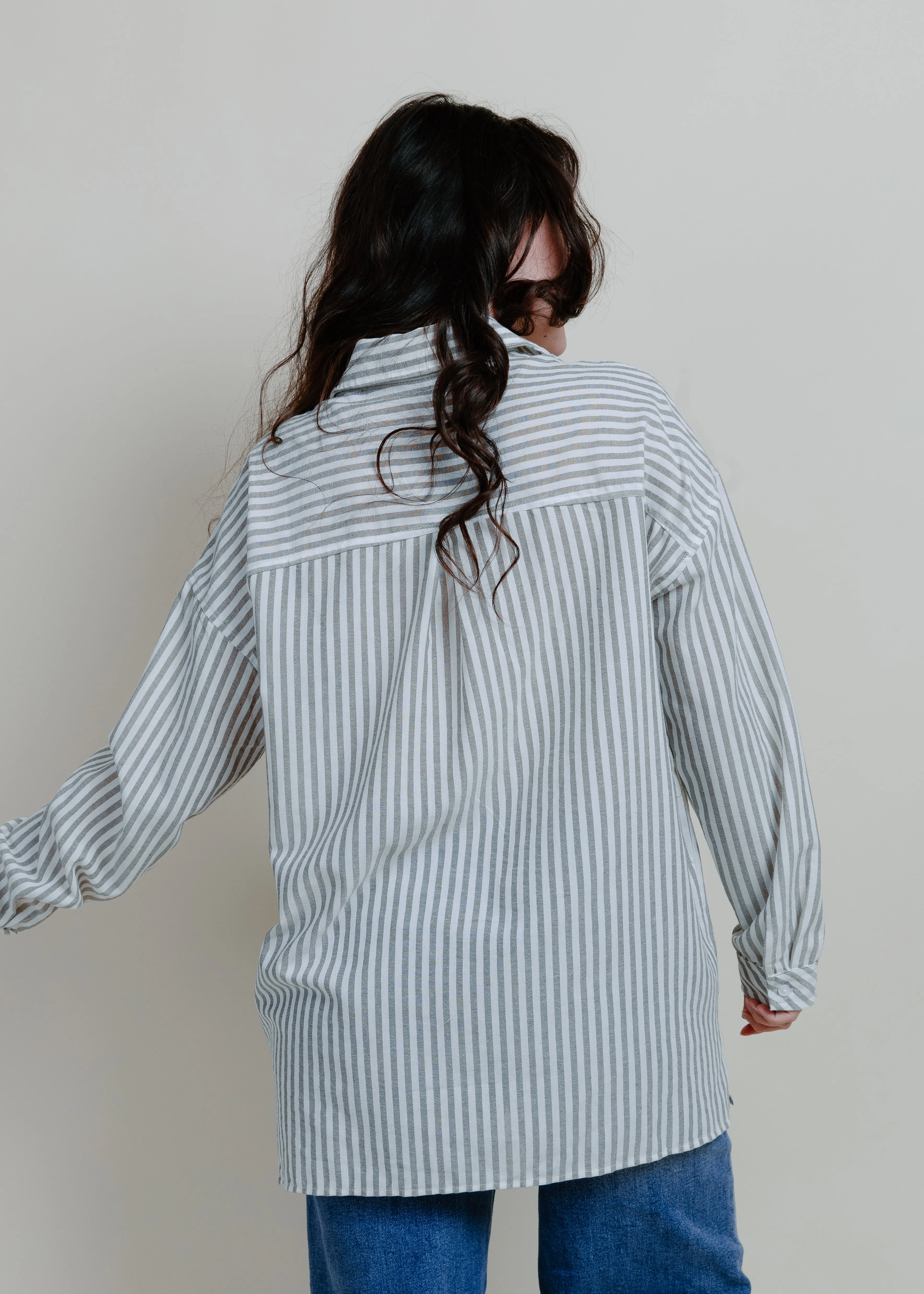 Braylan Striped Button Down Top - Grey