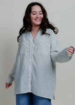 Braylan Striped Button Down Top - Grey