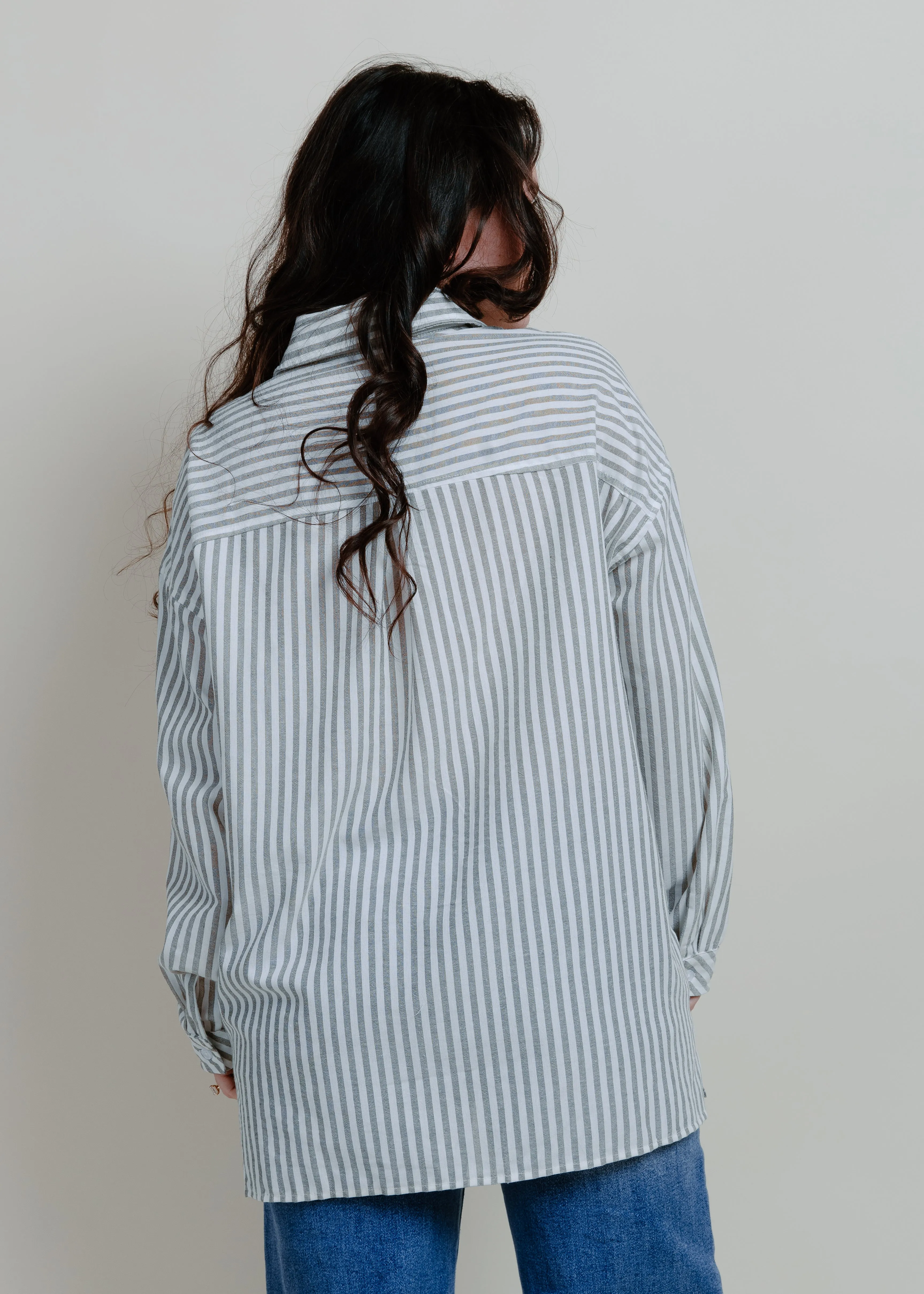 Braylan Striped Button Down Top - Grey